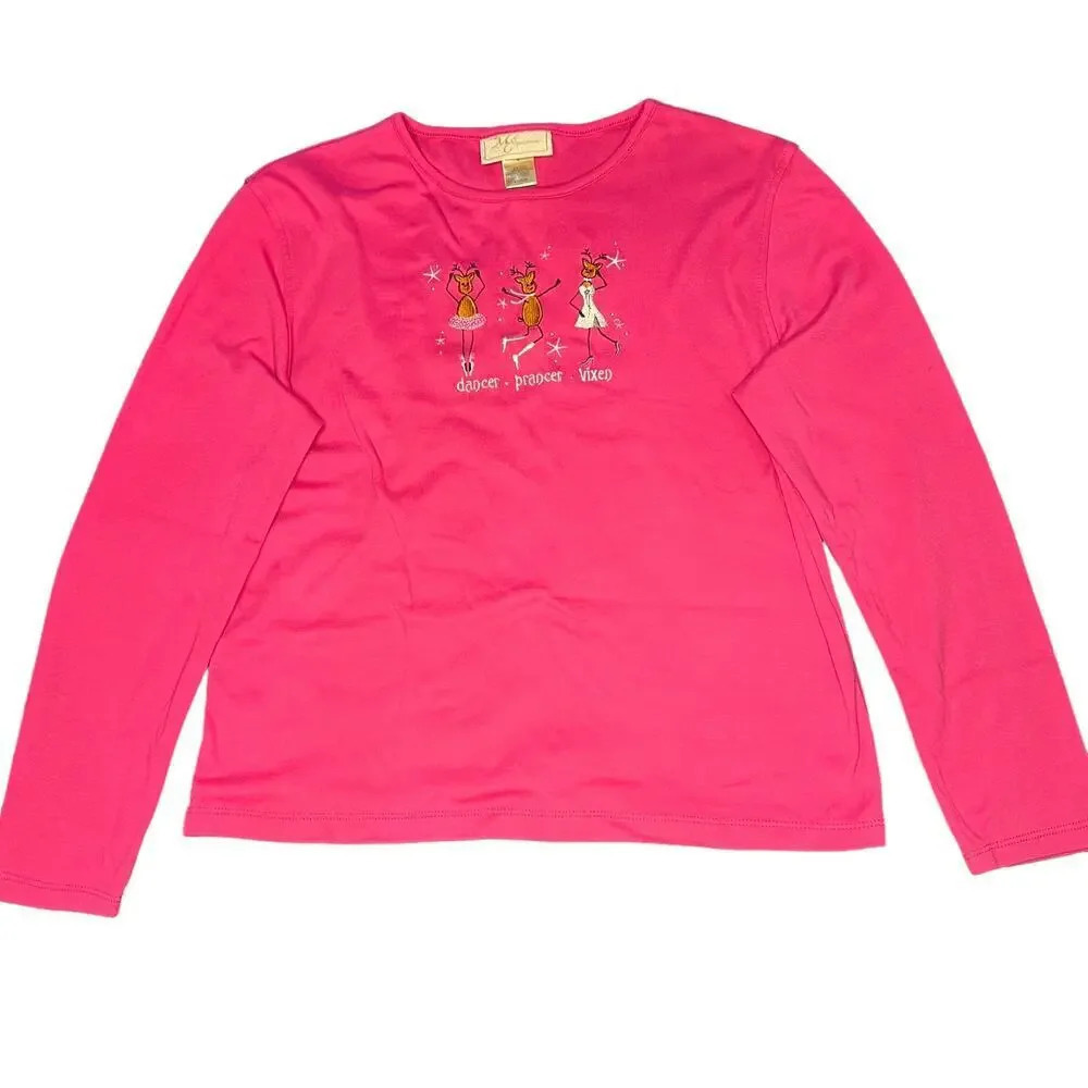 M&C‎ Sportswear Women's Medium Pink Christmas Holiday Reindeer Long Sleeve Shirt